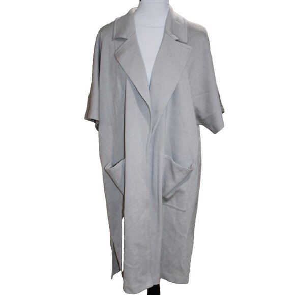 St.John santana knit gray long open front sweater jacket pockets USA Size 10 - Picture 7 of 7